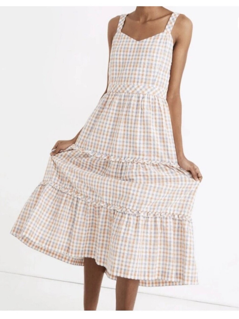 Madewell Gingham Tiered Midi Dress